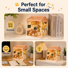 Load image into Gallery viewer, Cat Cafe Miniature Kit | Cute Mini DIY Dollhouse with LED Light