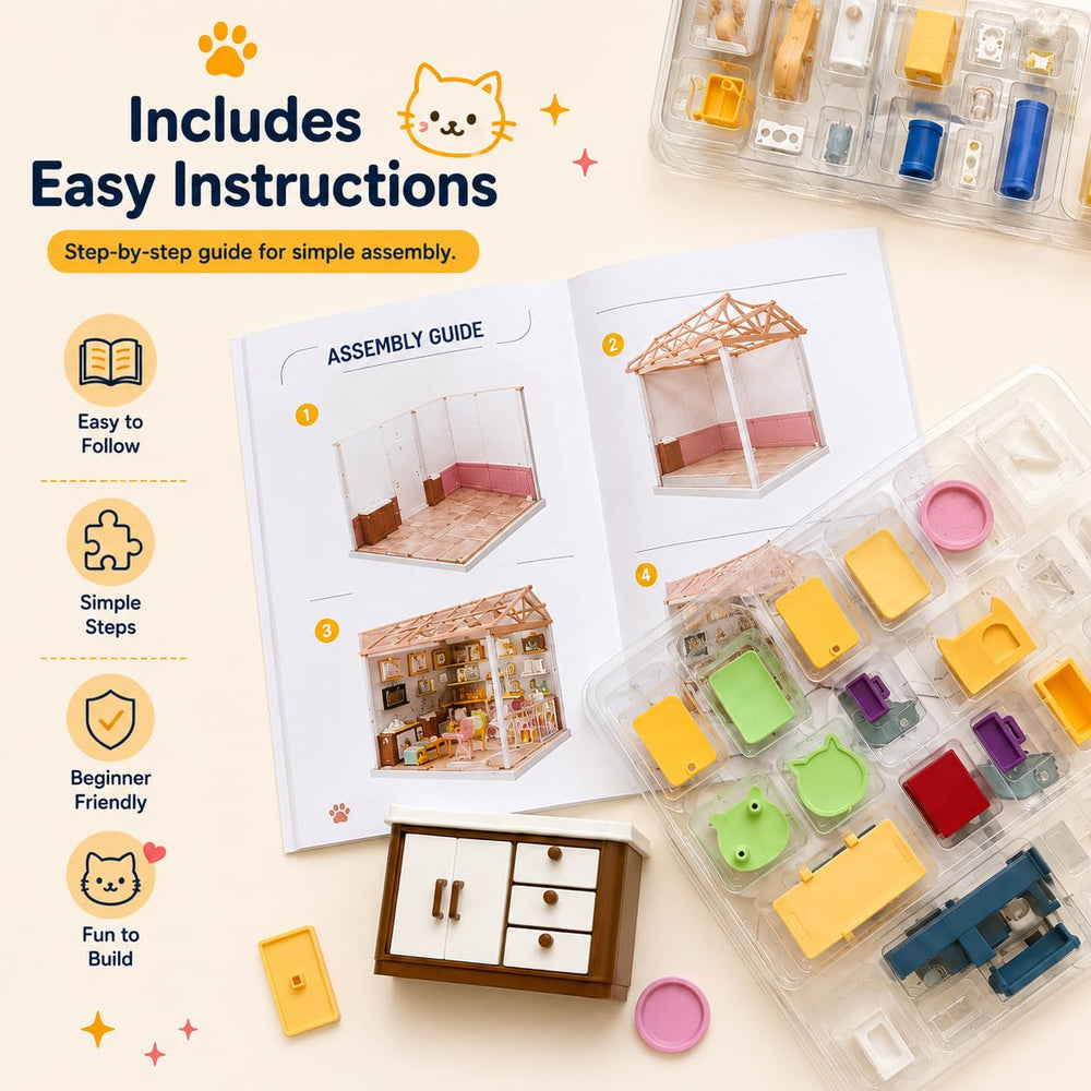 Load image into Gallery viewer, Cat Cafe Miniature Kit | Cute Mini DIY Dollhouse with LED Light