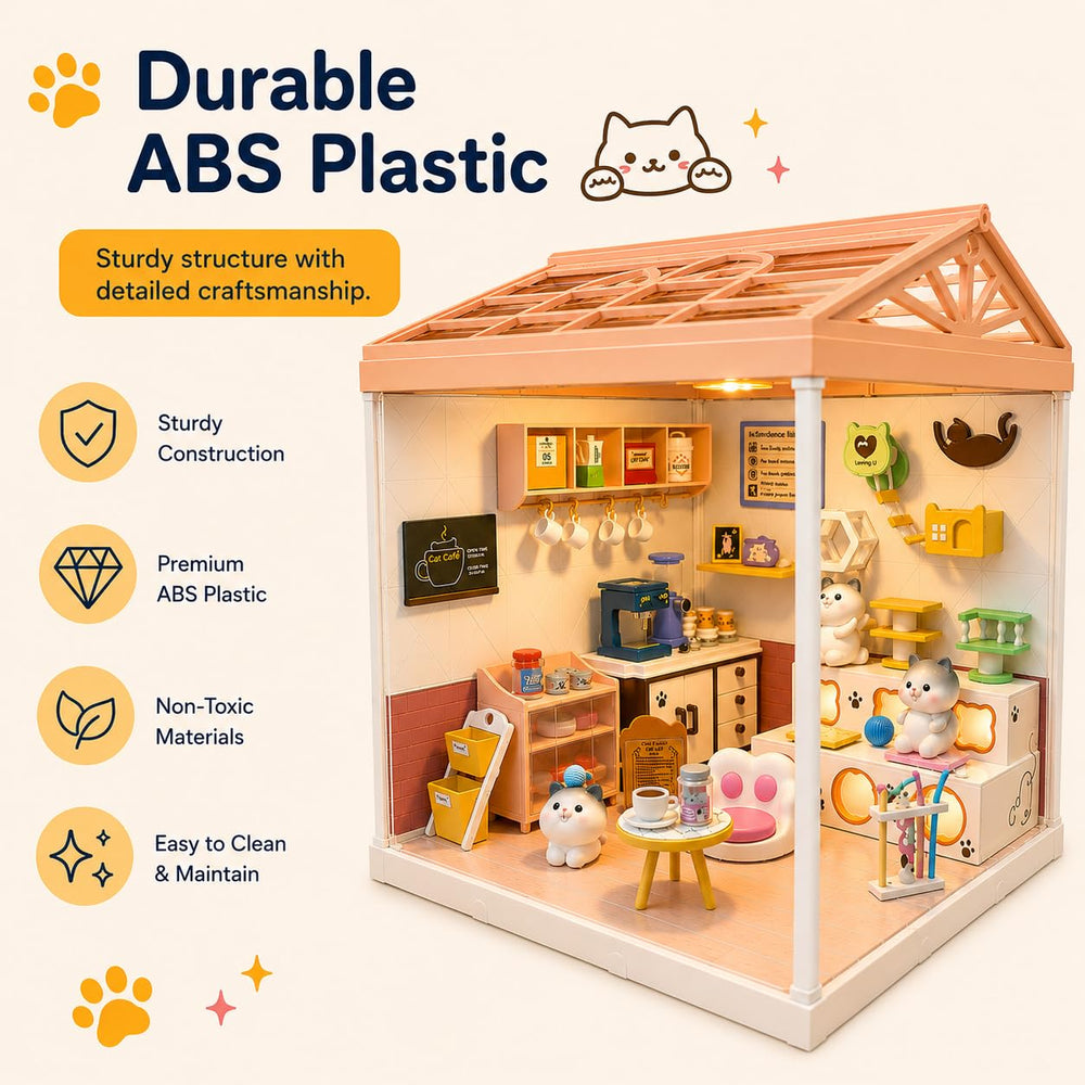 Load image into Gallery viewer, Cat Cafe Miniature Kit | Cute Mini DIY Dollhouse with LED Light