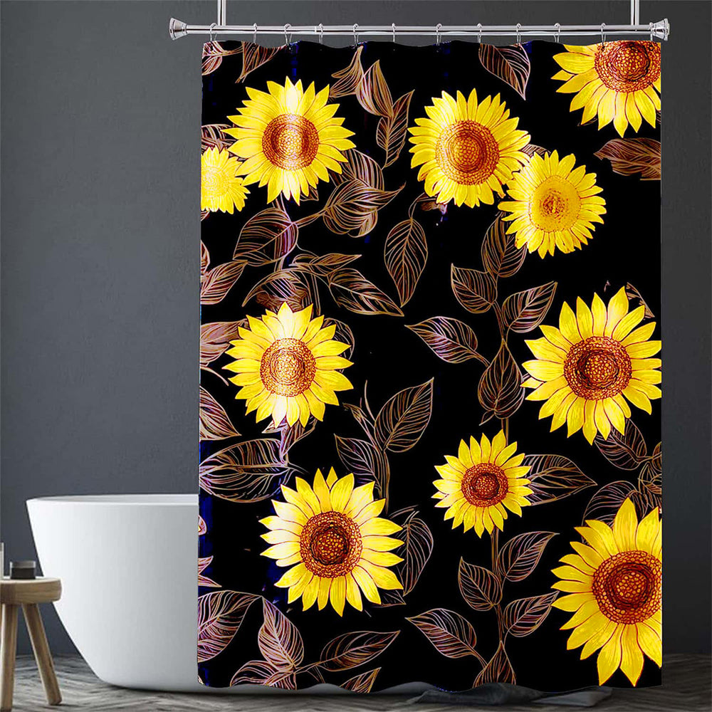 Load image into Gallery viewer, Sunflower Boho Shower Curtain | Black & Yellow Cute Floral Bathroom Decor