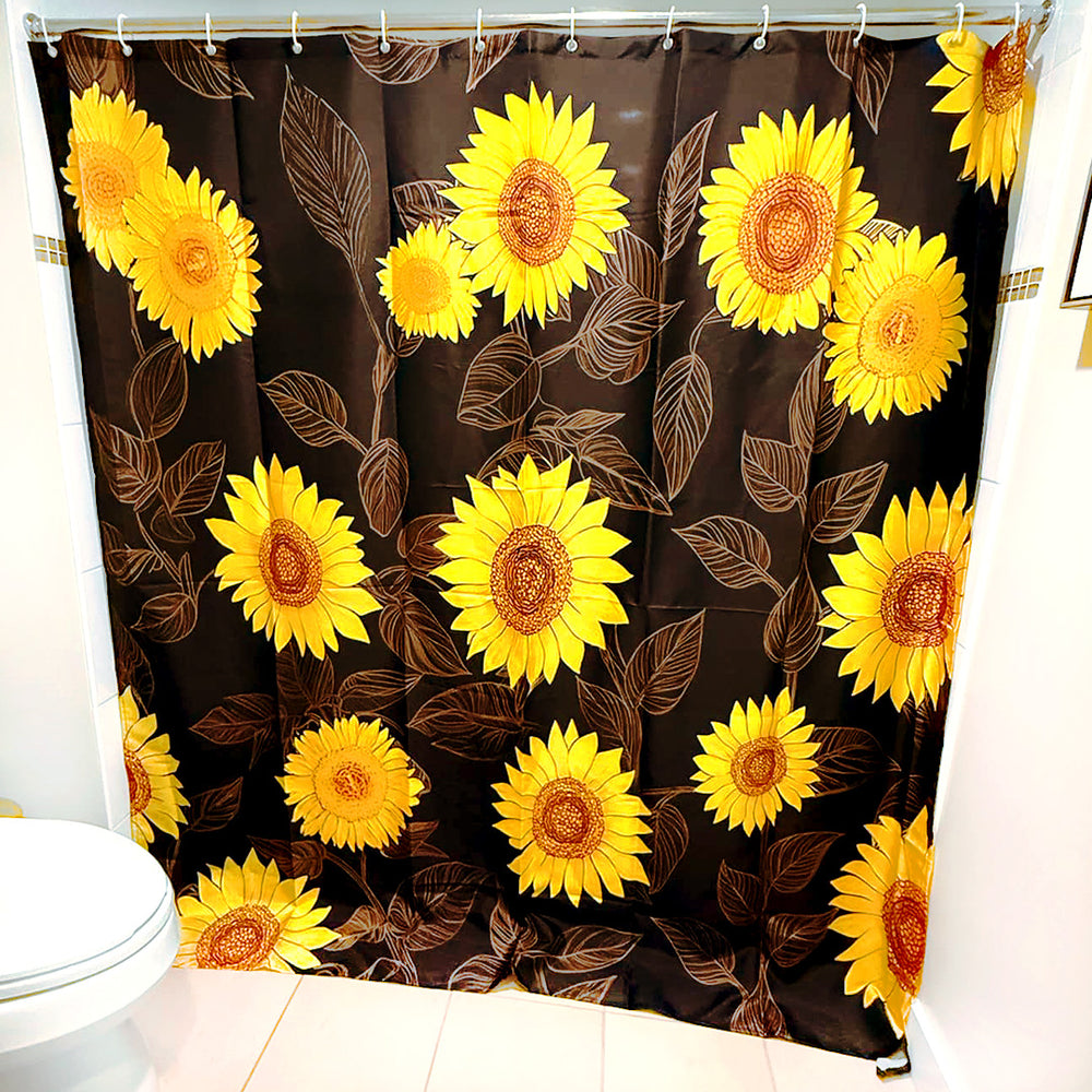 Load image into Gallery viewer, Sunflower Boho Shower Curtain | Black & Yellow Cute Floral Bathroom Decor