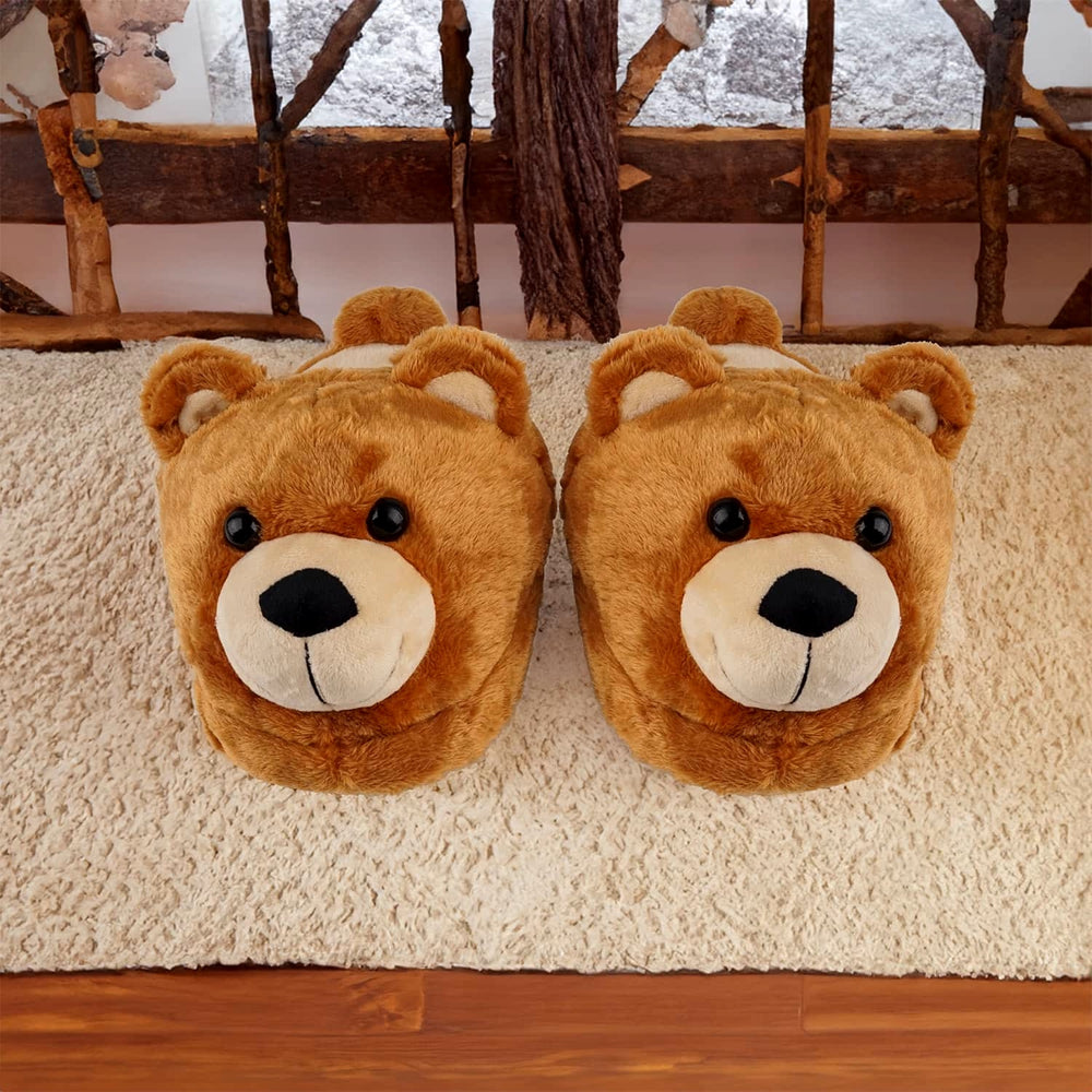 Load image into Gallery viewer, Bear Slippers - Poofy Plush Brown Women M