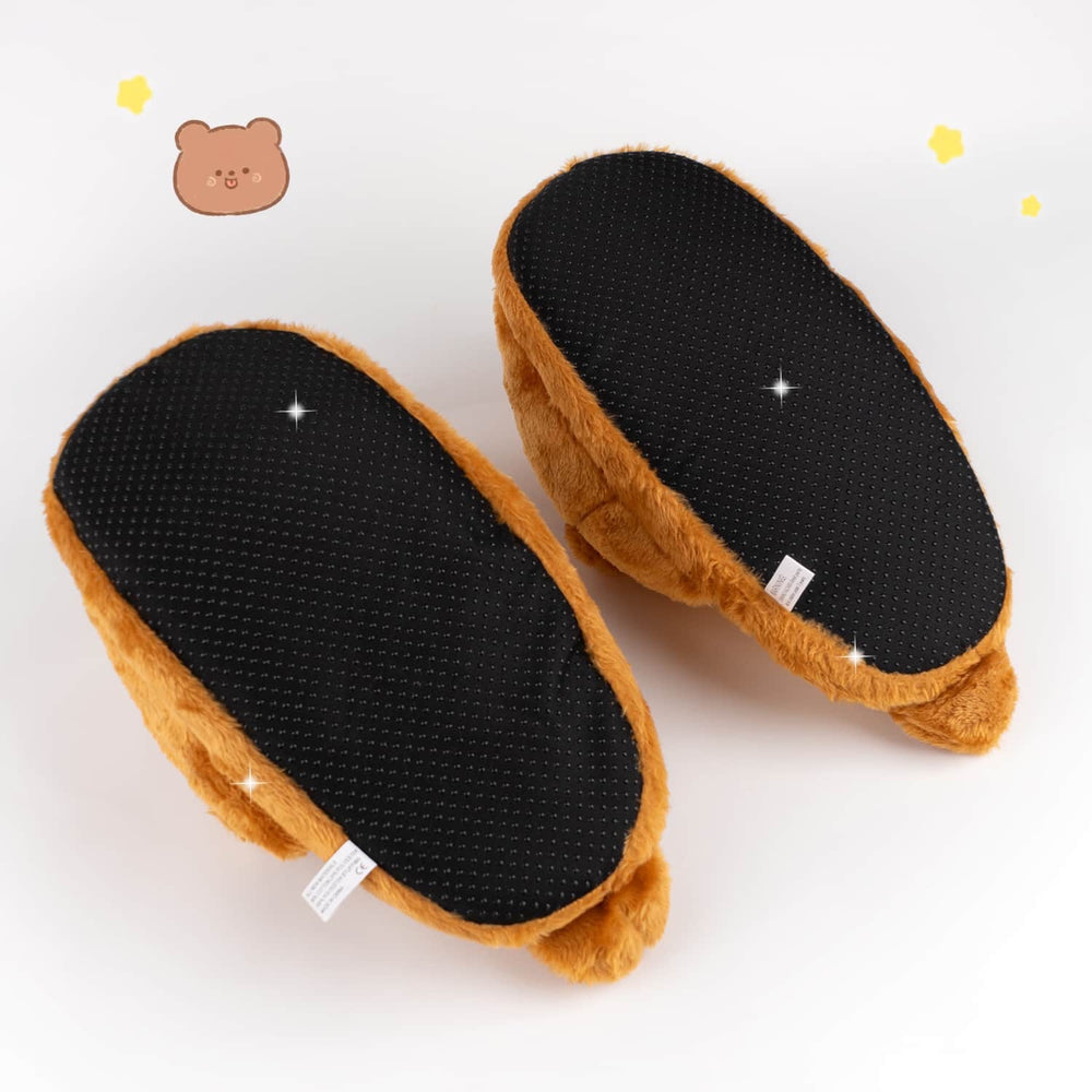 Load image into Gallery viewer, Bear Slippers - Poofy Plush Brown Women M