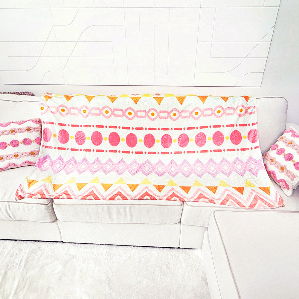 Load image into Gallery viewer, Kawaii Boho Blanket | Cozy Soft Pink Geometric Pattern Throw