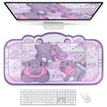 Load image into Gallery viewer, Moo Deng Baby Hippo Desk Mat | Kawaii Cute Pastel Large Gaming Mouse Pad