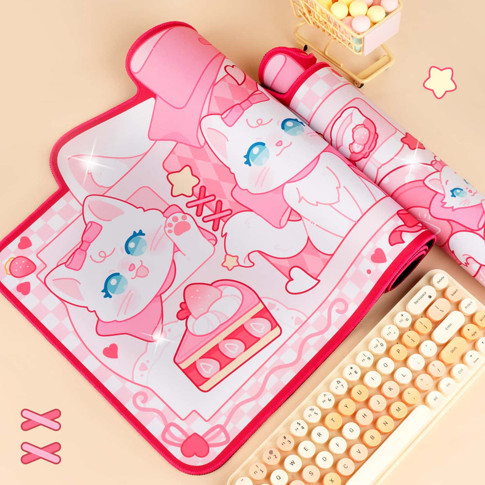 Load image into Gallery viewer, Marie Cat Kawaii Desk Mat – Pink Cute Anime Mouse Pad