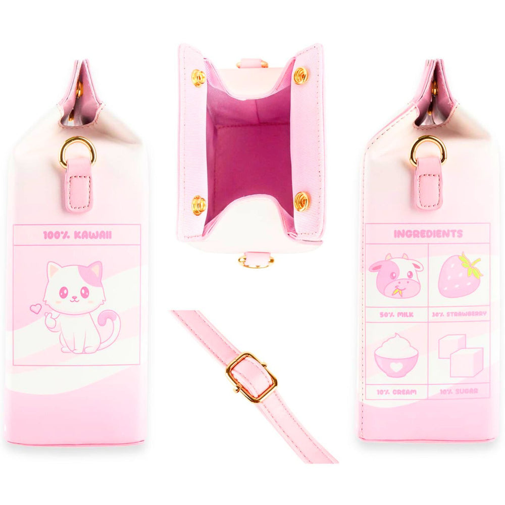 Load image into Gallery viewer, Strawberry Milk Cat Purse | Pink Kawaii Anime Crossbody Bag