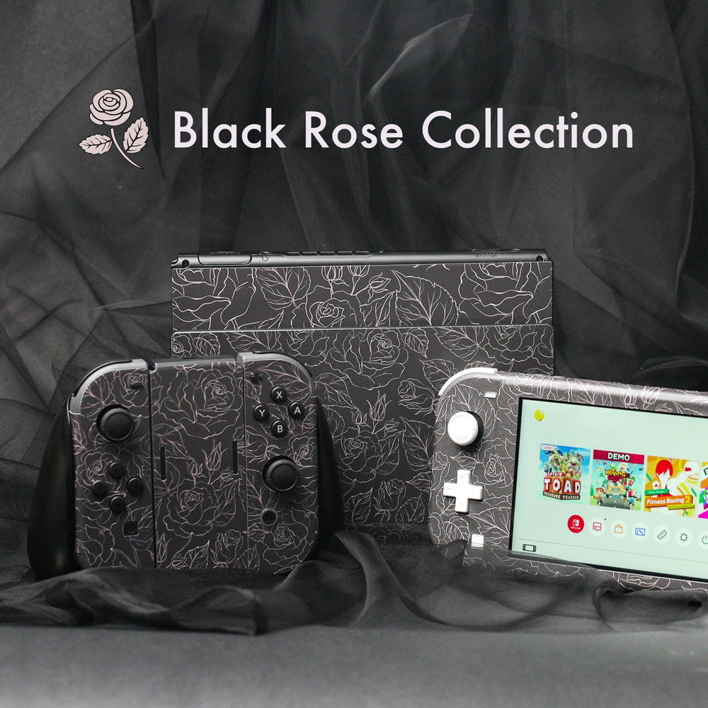 Load image into Gallery viewer, Black Rose Skin | Flower Nintendo Switch OLED or Lite Wrap