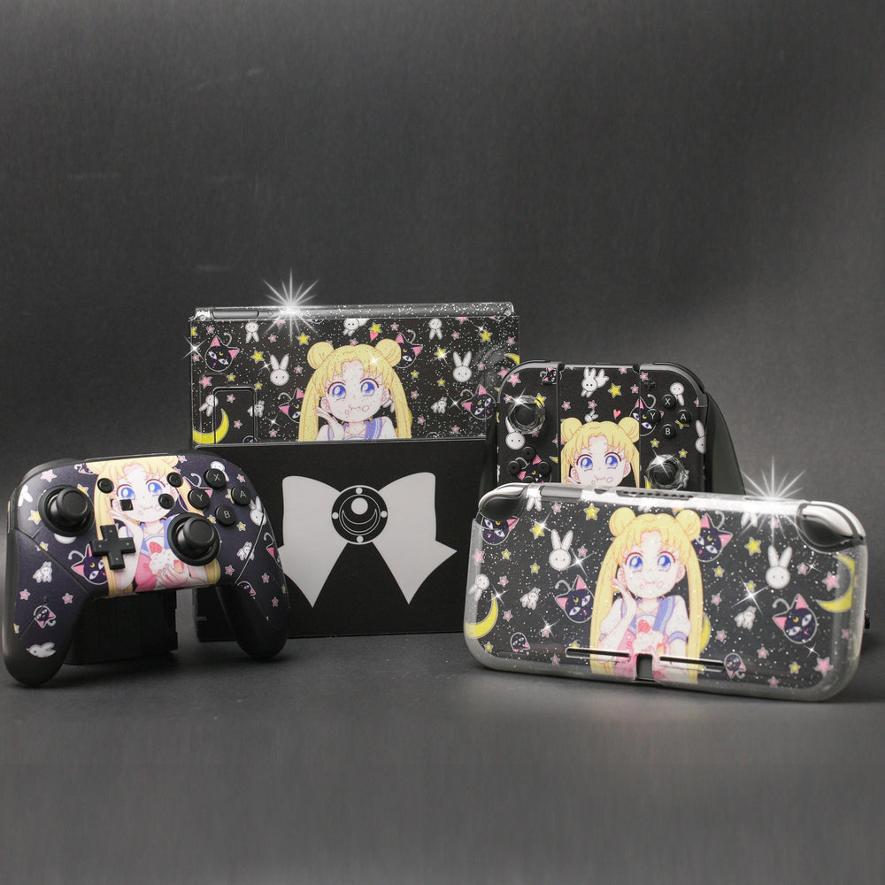 Load image into Gallery viewer, Moon Anime Skins - Black Anime Cute Nintendo Switch Lite Wraps