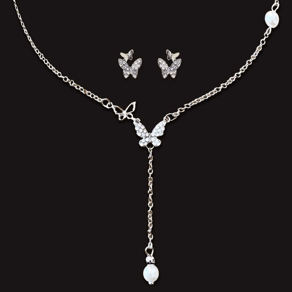 Load image into Gallery viewer, Butterfly Jewelry Set - Silver Pearl Necklace Earrings
