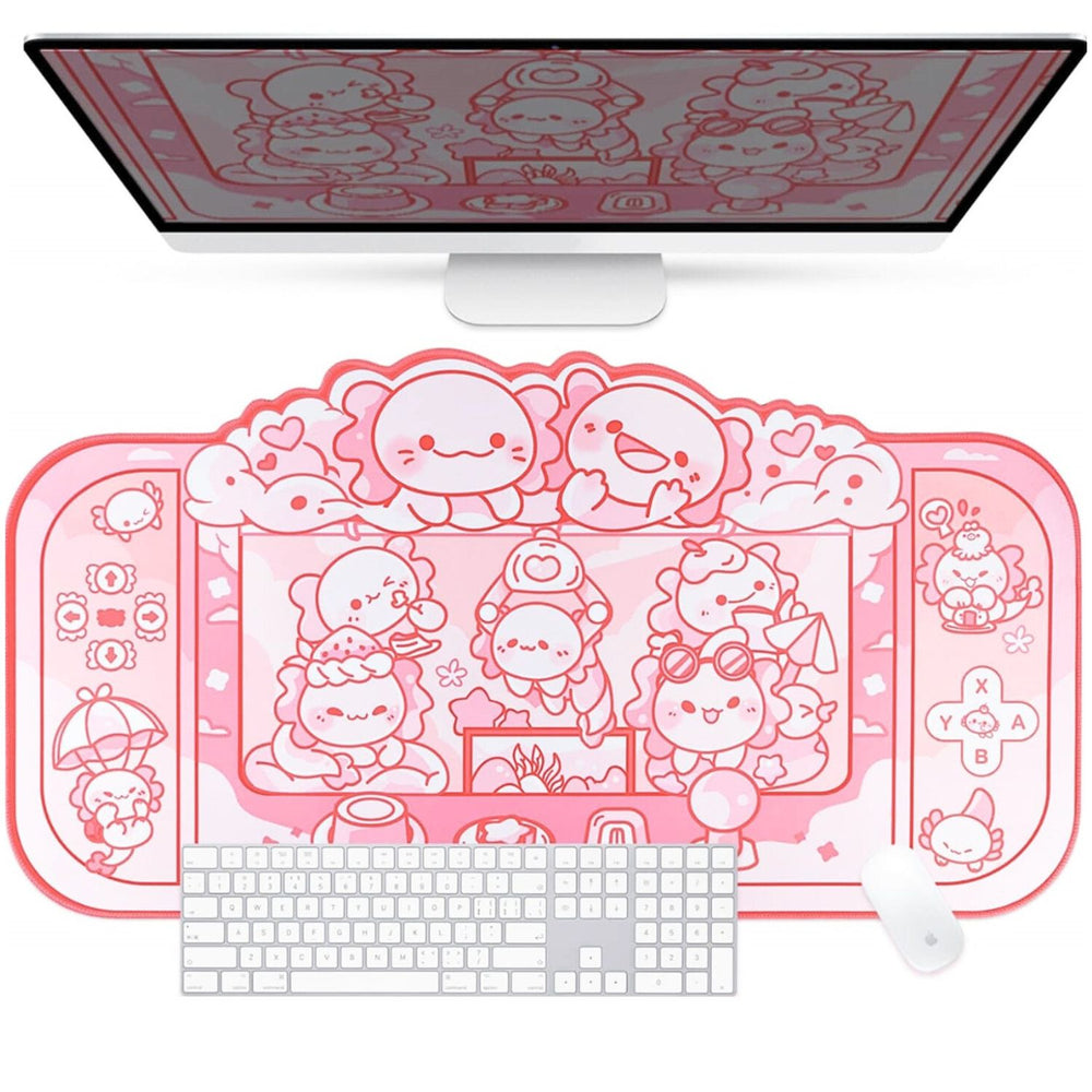 Load image into Gallery viewer, Axolotl Desk Mat | Kawaii Cute Anime Pink Mouse Pad
