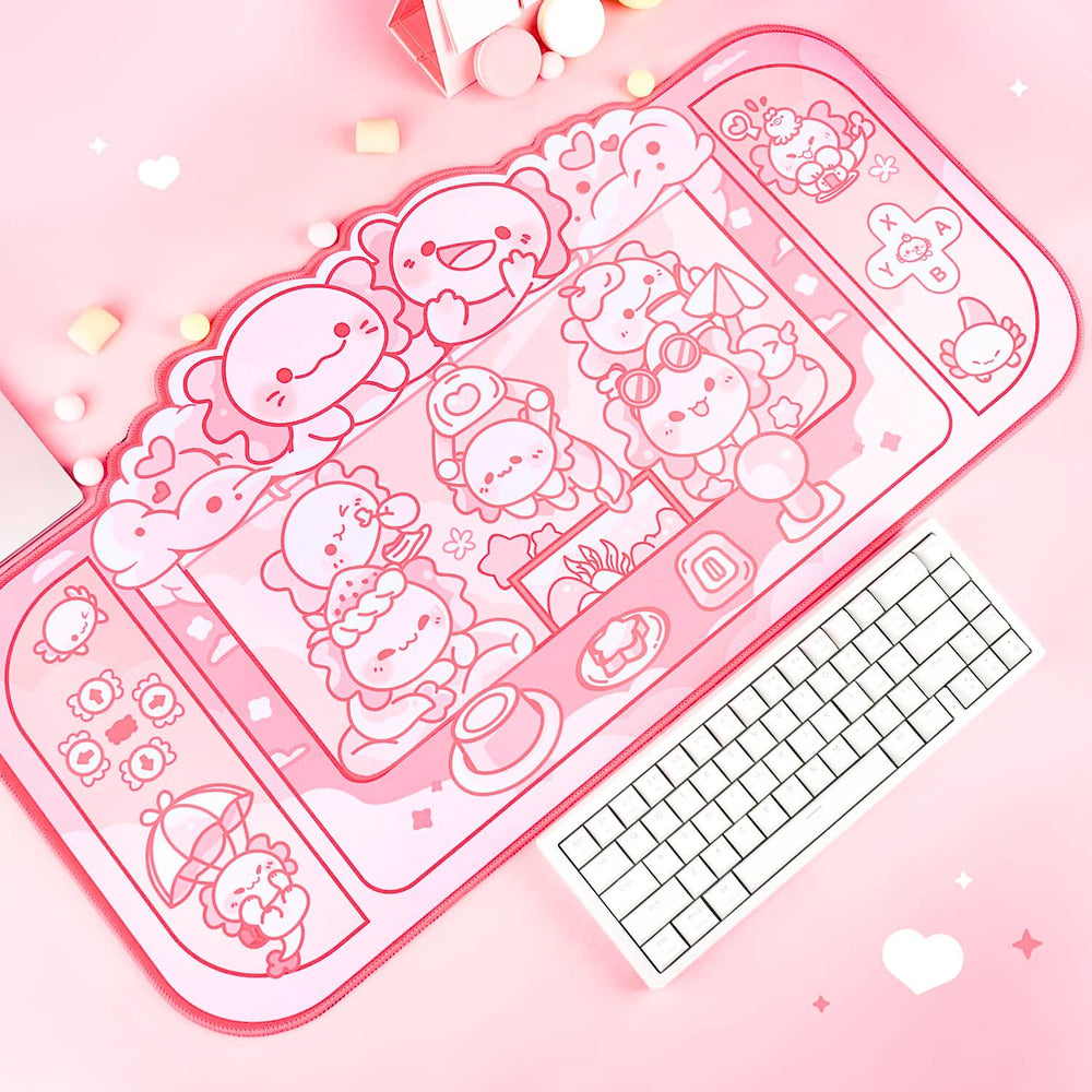 Load image into Gallery viewer, Axolotl Desk Mat | Kawaii Cute Anime Pink Mouse Pad
