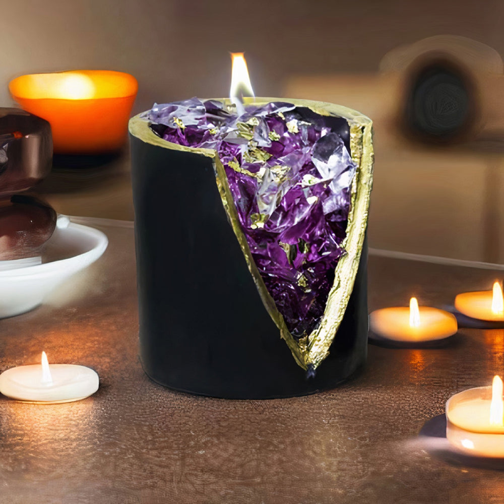 Load image into Gallery viewer, Amethyst Crystal Candle - Unscented Purple Soy
