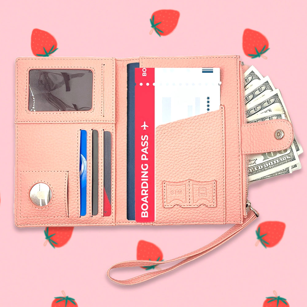 Load image into Gallery viewer, Strawberry Passport Cover | Cute Kawaii Pink Leather Travel Case
