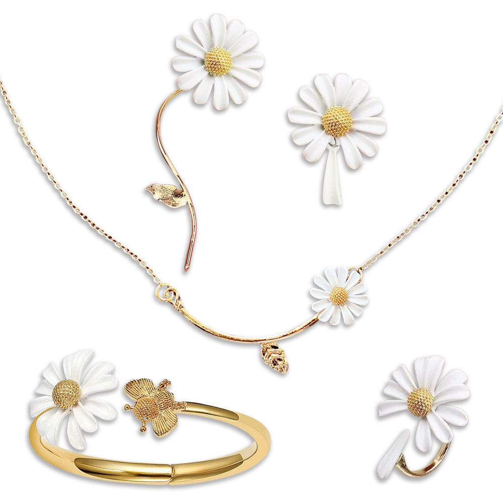 Load image into Gallery viewer, Cute Daisy Jewelry Set - Necklace Earrings Bracelet Ring