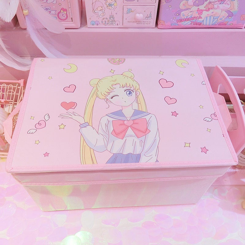 Load image into Gallery viewer, Large Sailor Moon Organizer - Pink Foldable Pastel Bin