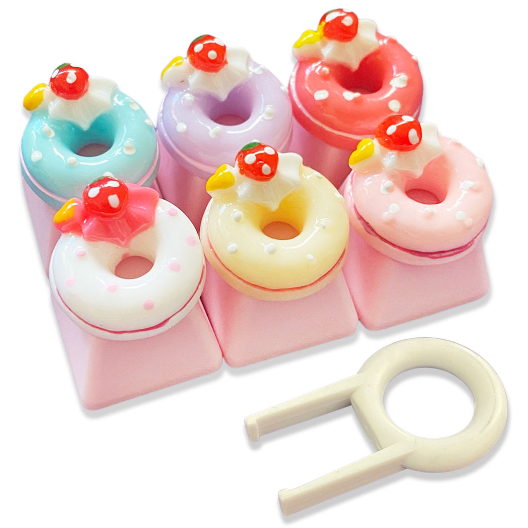 Donut Keycaps Cute Kawaii Keyboard Accessories | 6 Pack with Puller