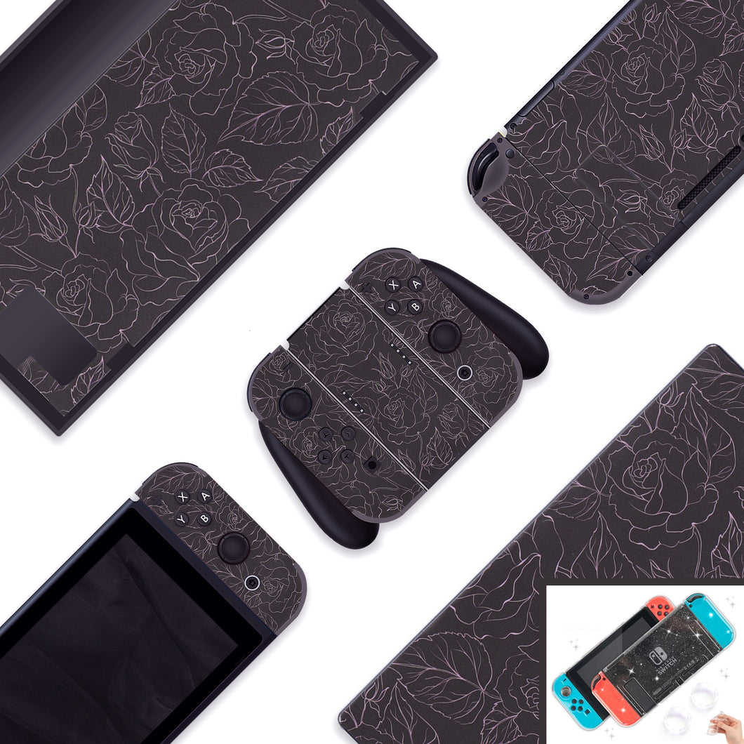 Black Rose Skin - Flower Nintendo Switch OLED or Lite Wrap