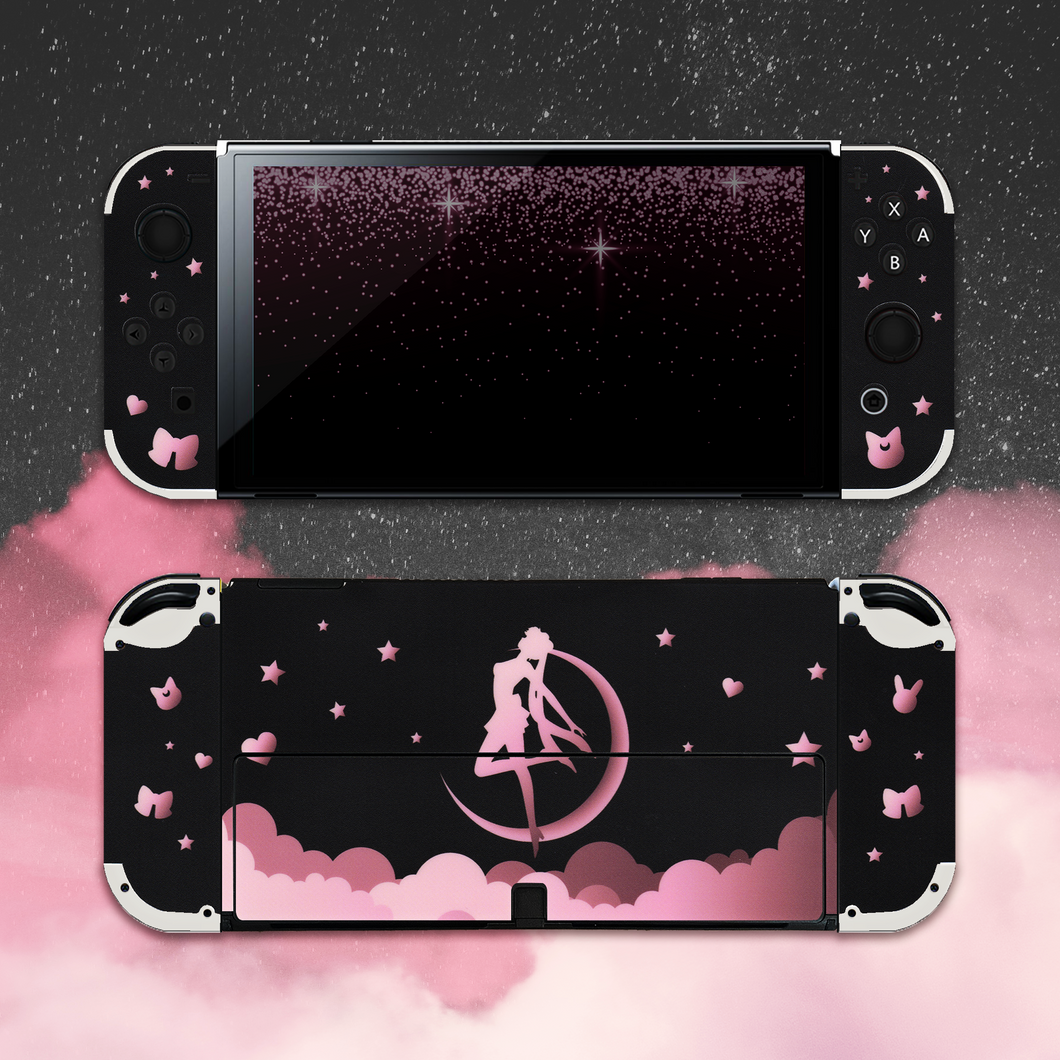 Moon Anime Skin - Black Pink Anime Cute Nintendo Switch OLED Wrap