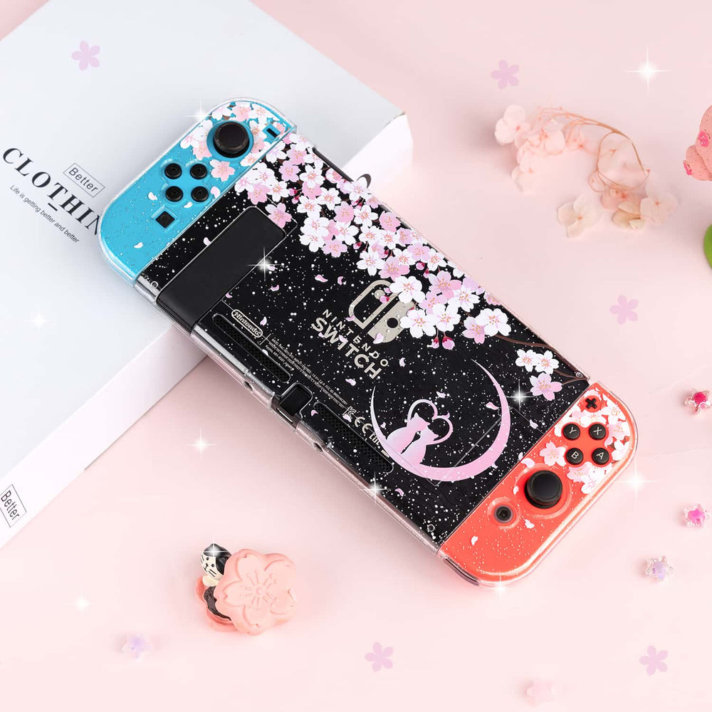Load image into Gallery viewer, Sakura Cat Glitter Switch Standard OLED Case - Moon Clear Pink Kawaii
