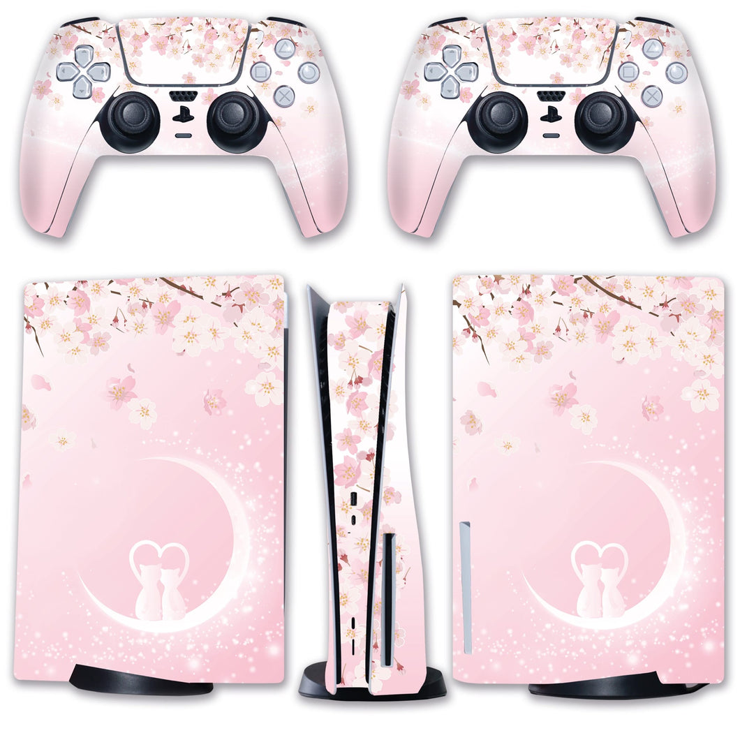 Sakura Cat PS5 Skin - Pink Cute Vinyl Wrap Sticker Sony Playstation 5