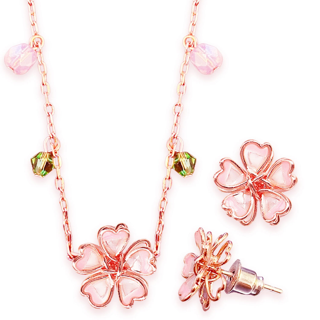 Sakura Necklace Earrings Jewelry Set