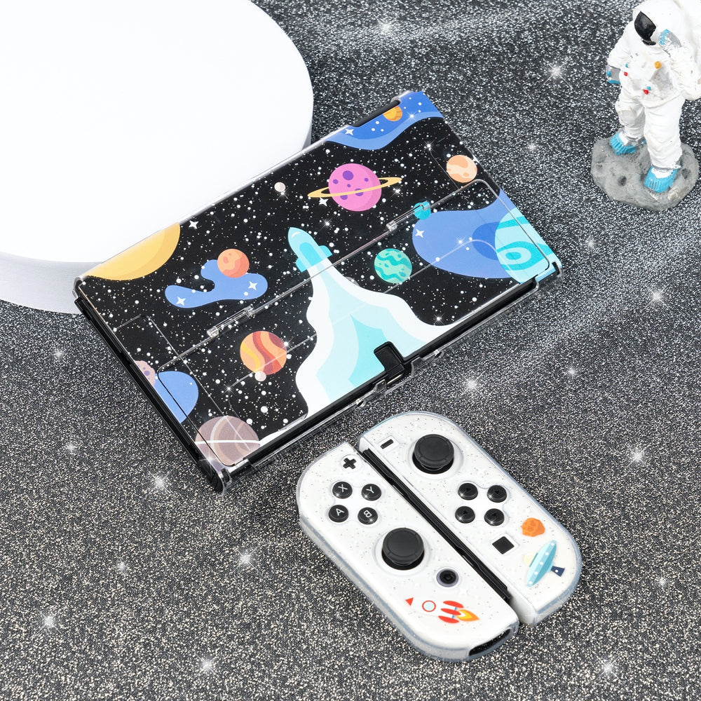 Load image into Gallery viewer, Spaceship Glitter Switch OLED Case - Planet Space Clear
