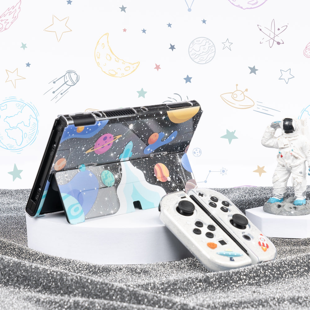 Load image into Gallery viewer, Spaceship Glitter Switch OLED Case - Planet Space Clear
